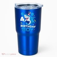 4th Birthday Shark Ocean Theme Party 4 Years Old Tumbler thumb 0