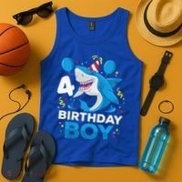 4th Birthday Shark Ocean Theme Party 4 Years Old Tank Top thumb 4