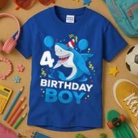 4th Birthday Shark Ocean Theme Party 4 Years Old Kids T-Shirt thumb 3
