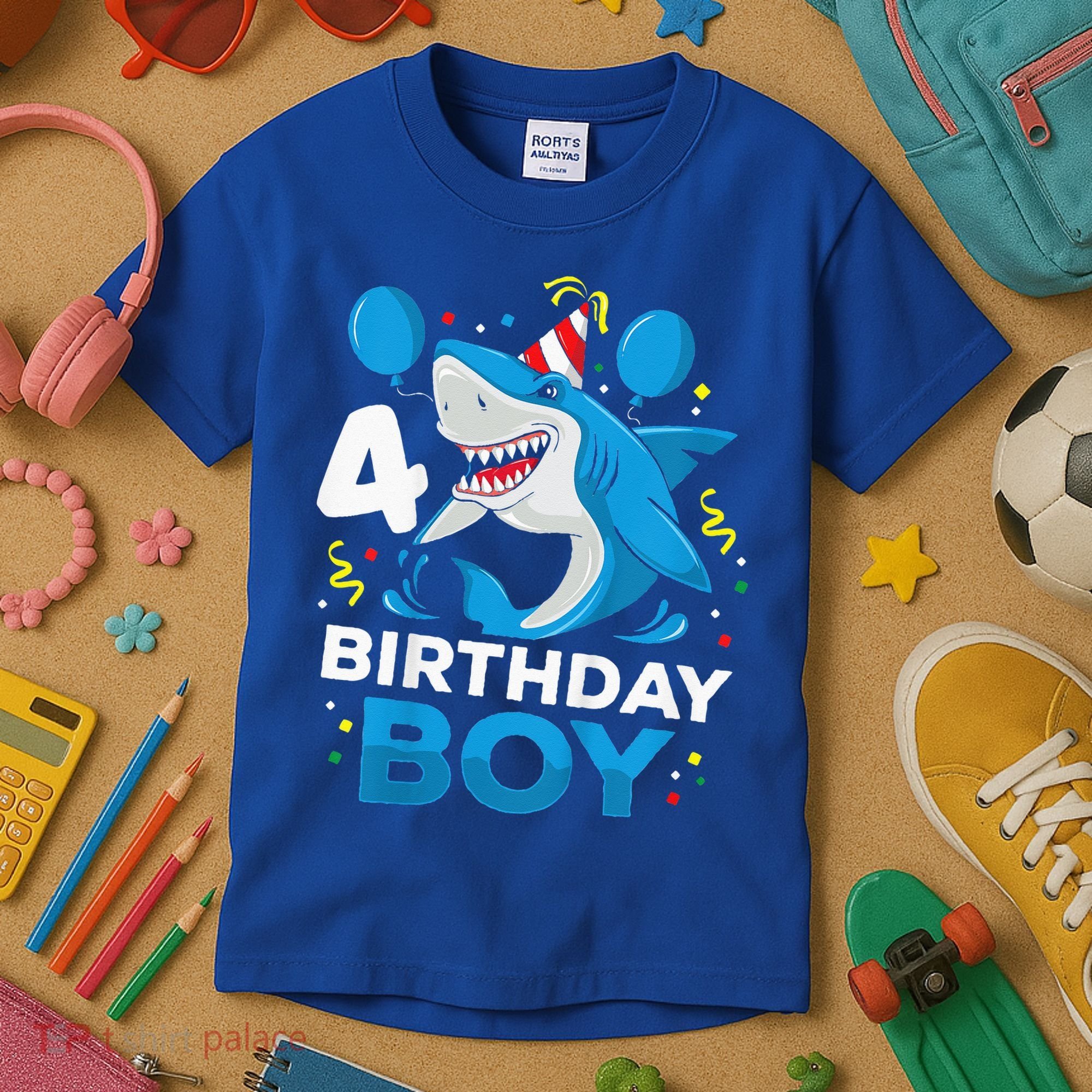 4th Birthday Shark Ocean Theme Party 4 Years Old Kids T-Shirt
