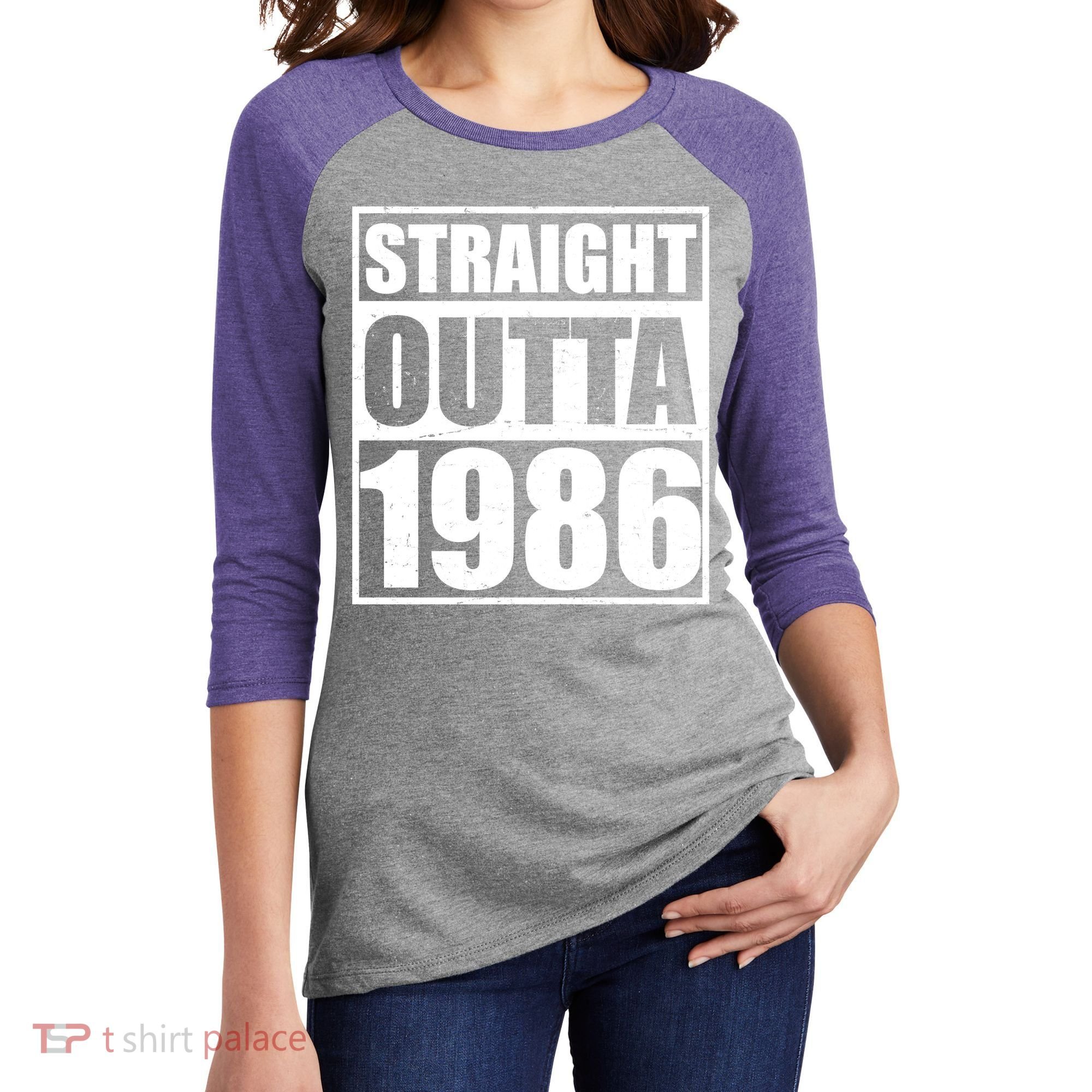 40th Birthday Straight Outta 1986 Women's Tri-Blend 3/4-Sleeve Raglan Shirt