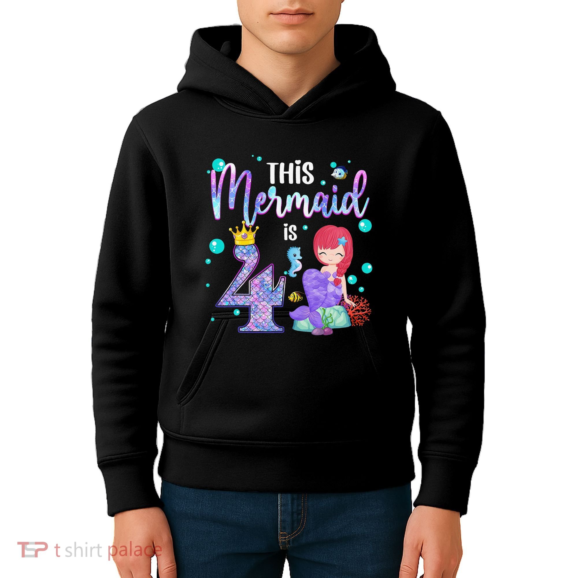 4th Birthday This Mermaid Is 4 Years Old Mermaid Kids Hoodie