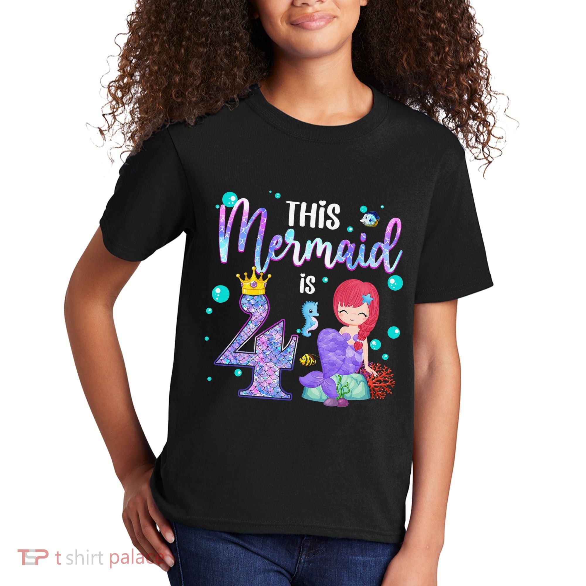 4th Birthday This Mermaid Is 4 Years Old Mermaid Kids T-Shirt