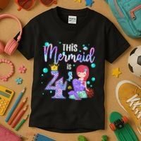 4th Birthday This Mermaid Is 4 Years Old Mermaid Kids T-Shirt thumb 3