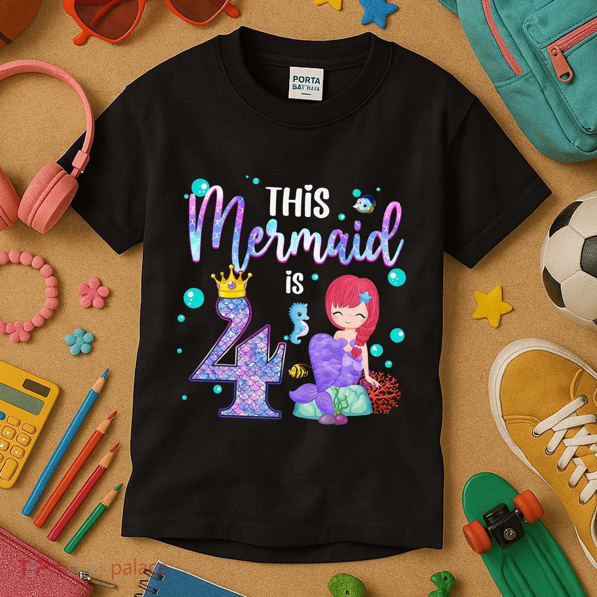4th Birthday This Mermaid Is 4 Years Old Mermaid Kids T-Shirt