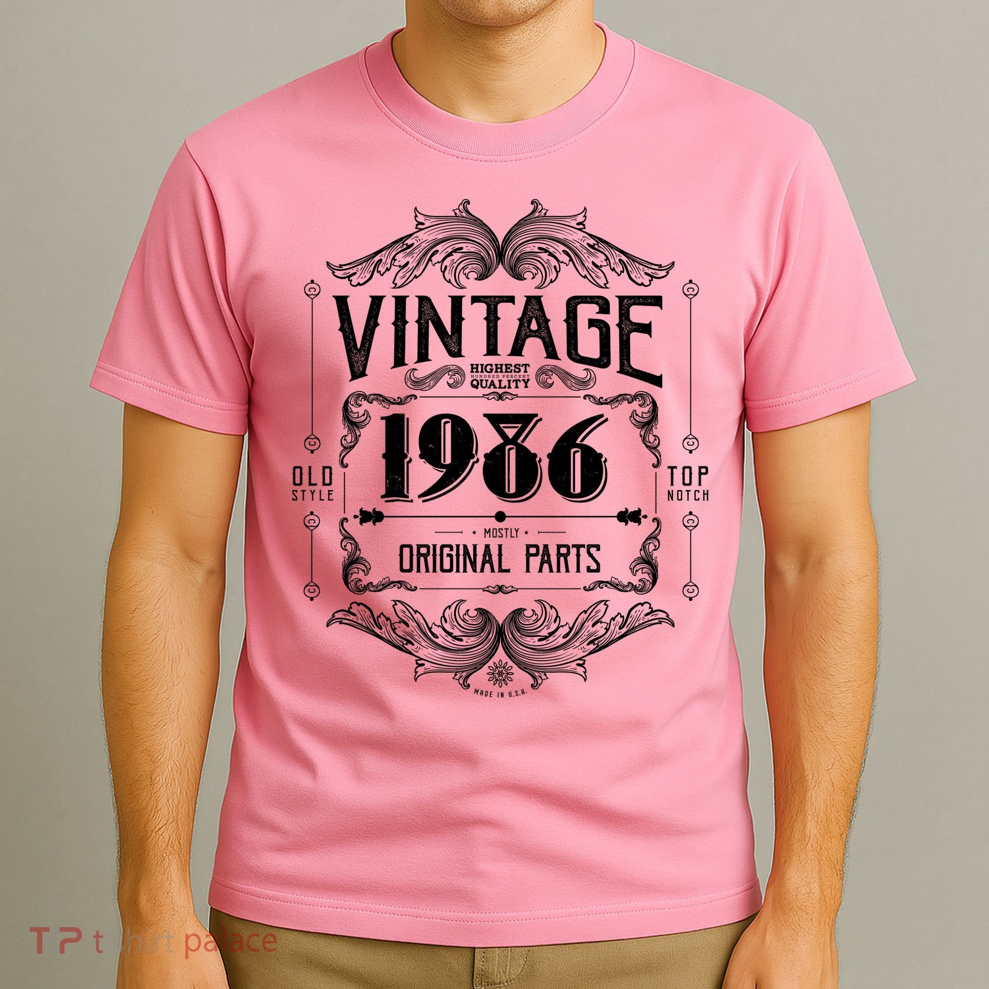 40th Birthday Vintage 1986 Old Style Top Notch Mostly Original Parts Whiskey Label T-Shirt