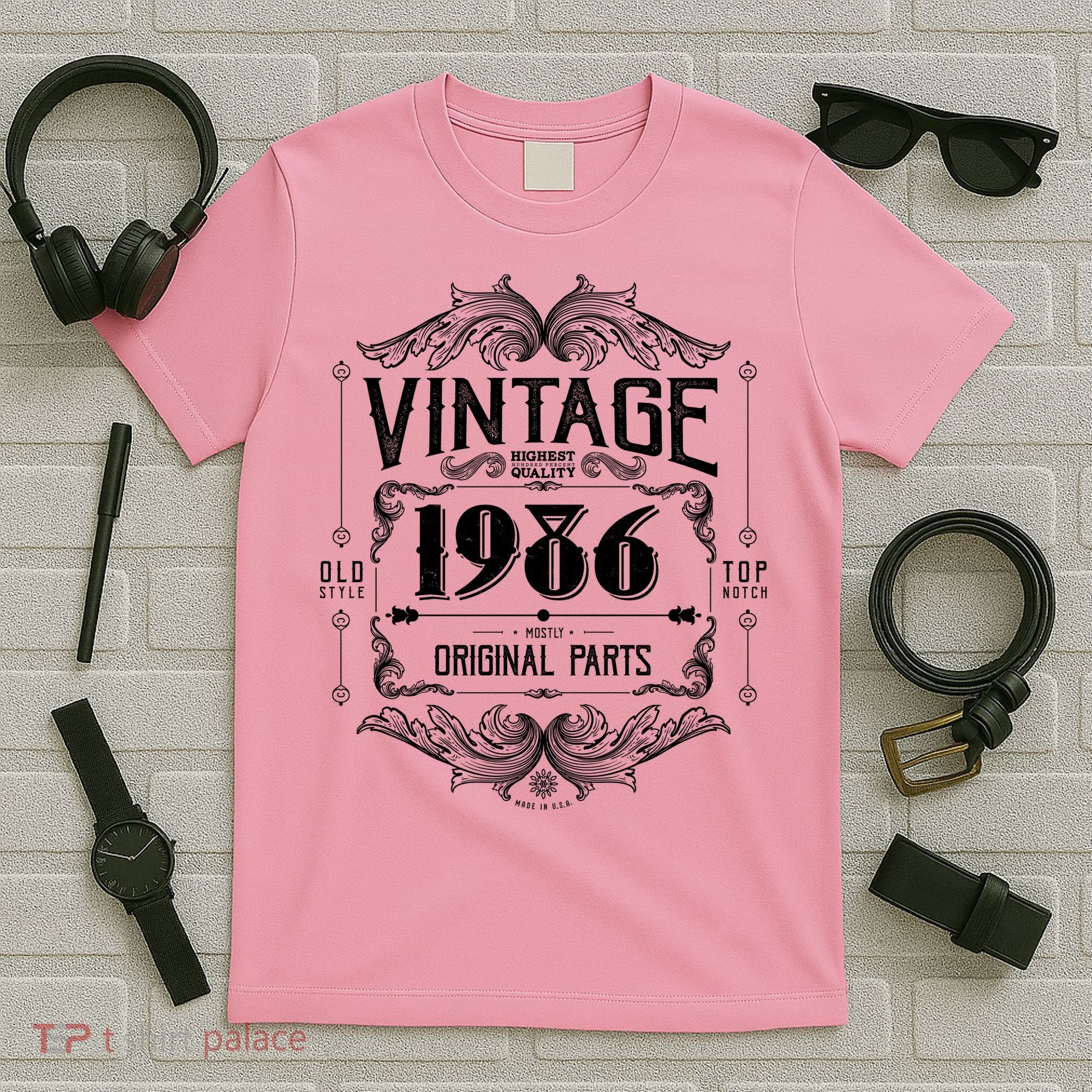 40th Birthday Vintage 1986 Old Style Top Notch Mostly Original Parts Whiskey Label T-Shirt