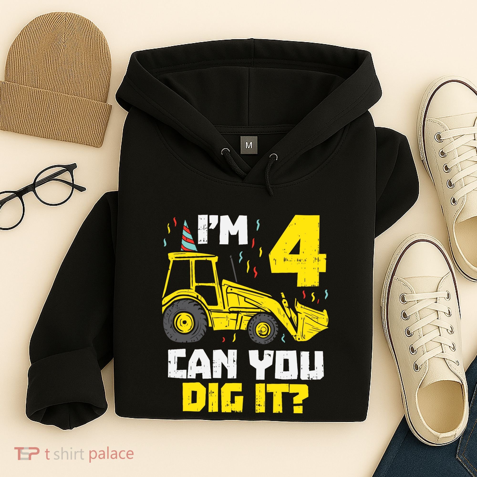 4 Can You Dig It Construction Truck 4th Birthday Boy Gift Hoodie