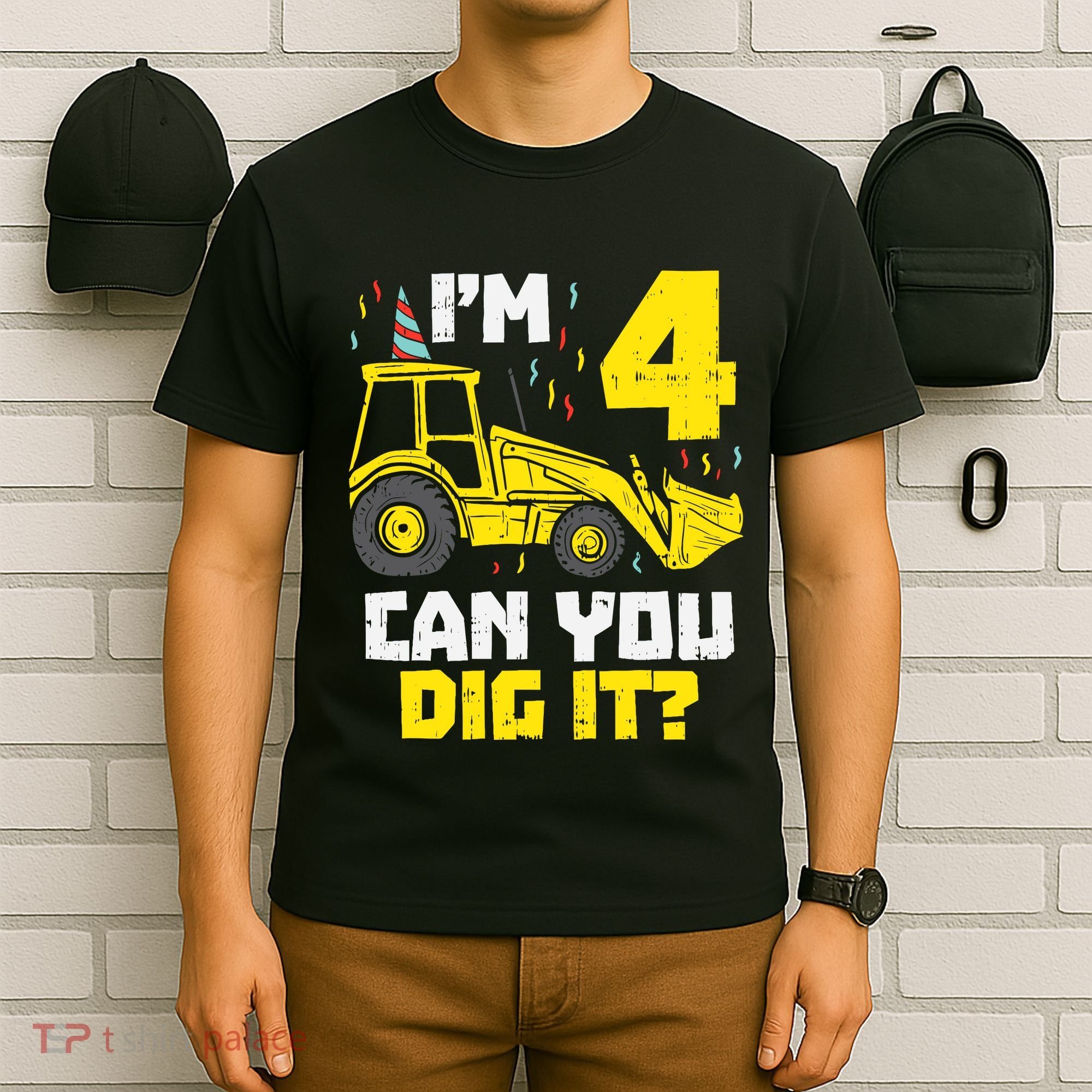 4 Can You Dig It Construction Truck 4th Birthday Boy Gift T-Shirt