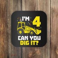 4 Can You Dig It Construction Truck 4th Birthday Boy Gift Coaster thumb 0