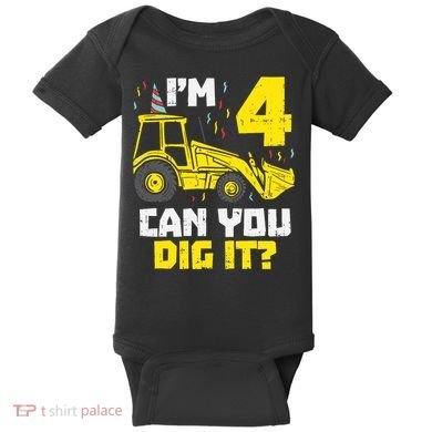 4 Can You Dig It Construction Truck 4th Birthday Boy Gift Baby Bodysuit