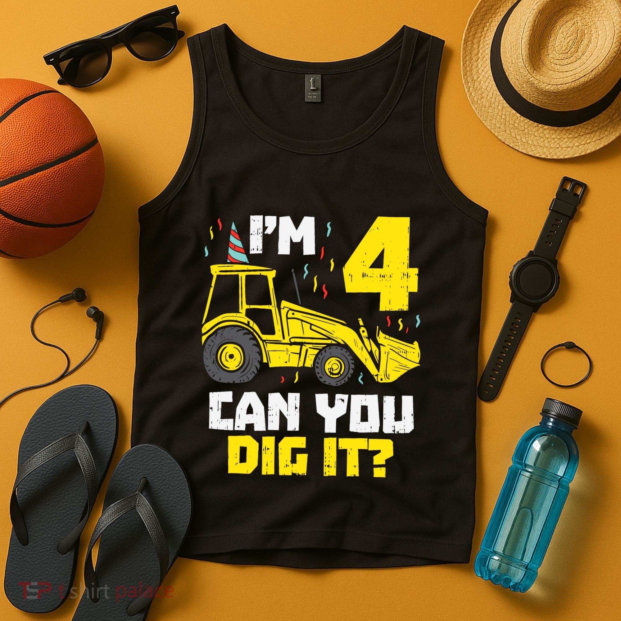 4 Can You Dig It Construction Truck 4th Birthday Boy Gift Tank Top