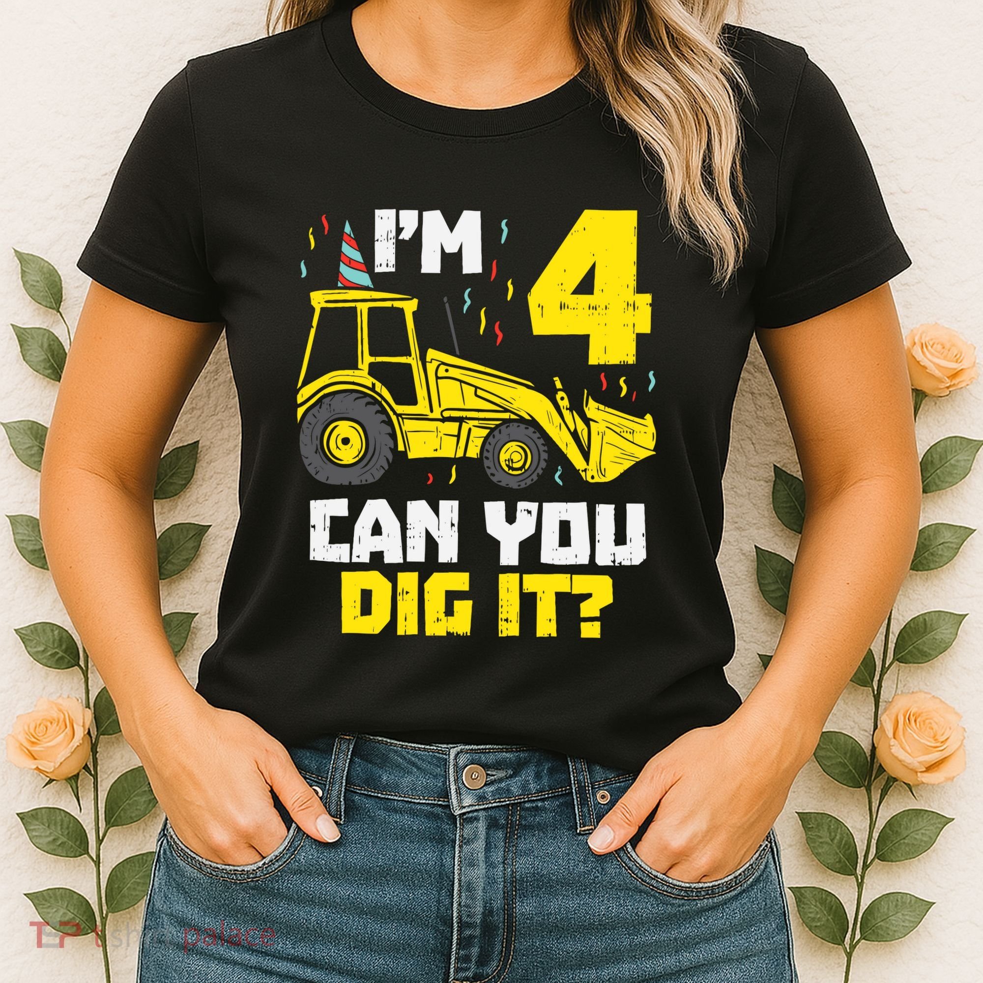 4 Can You Dig It Construction Truck 4th Birthday Boy Gift Women's T-Shirt