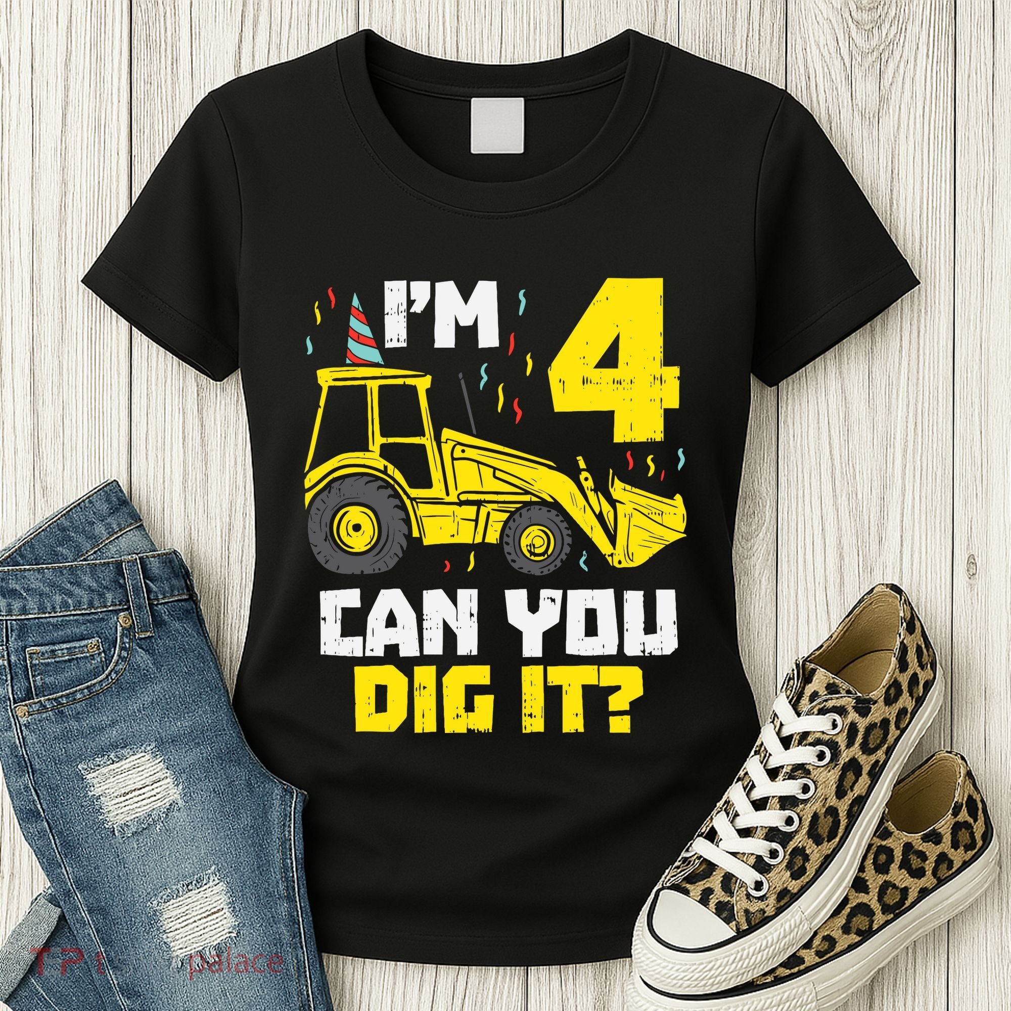 4 Can You Dig It Construction Truck 4th Birthday Boy Gift Women's T-Shirt