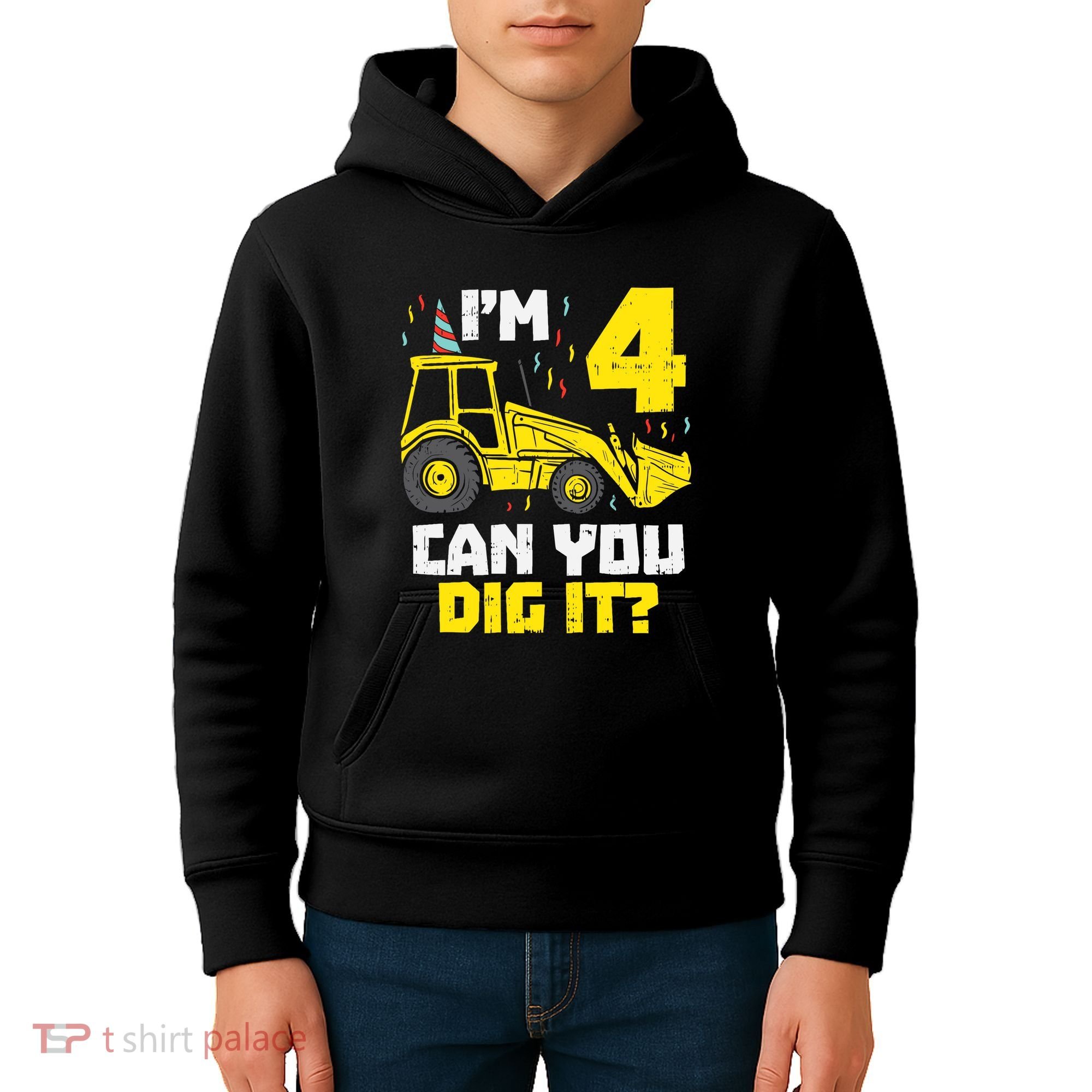 4 Can You Dig It Construction Truck 4th Birthday Boy Gift Kids Hoodie