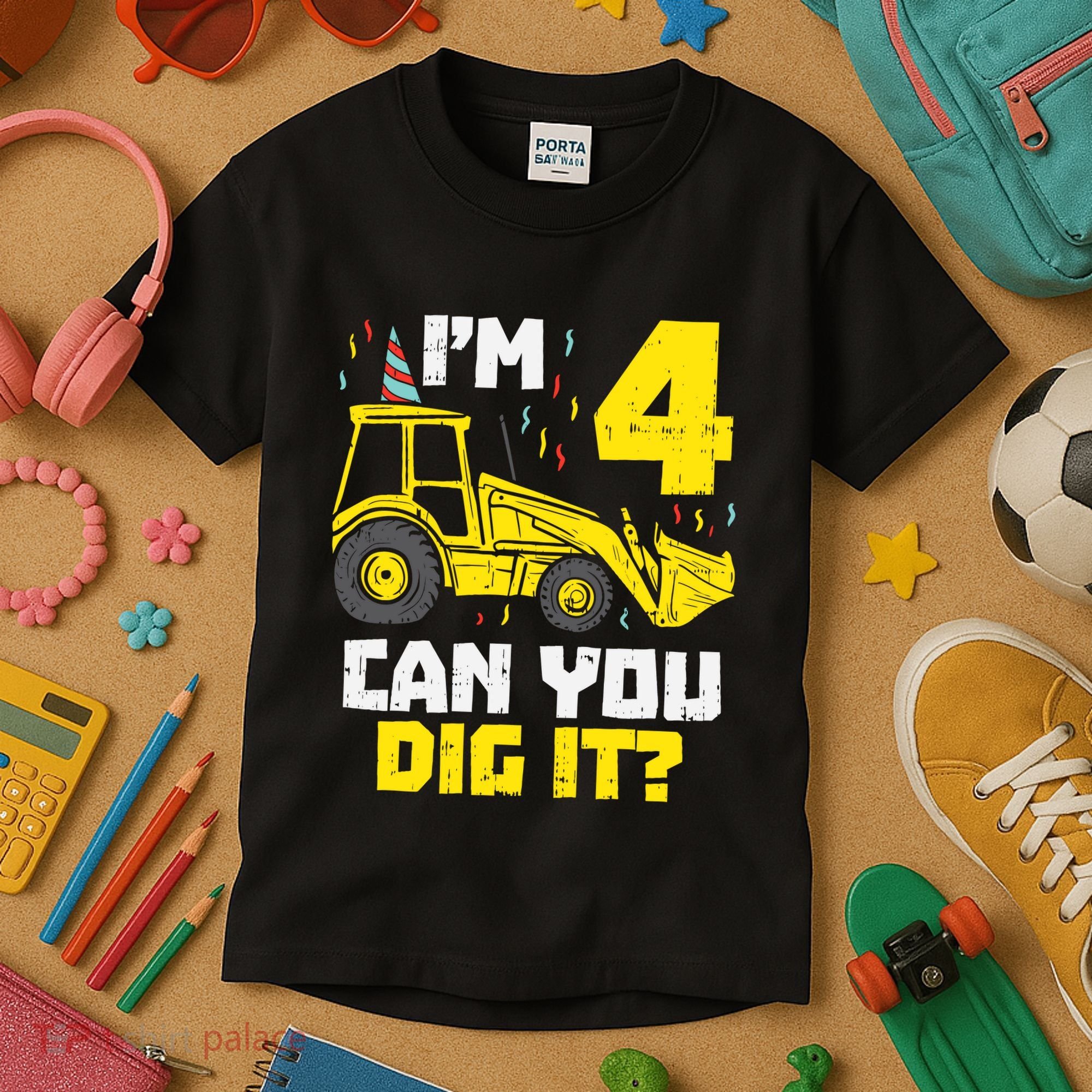 4 Can You Dig It Construction Truck 4th Birthday Boy Gift Kids T-Shirt