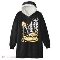 40 & Fabulous 40 Years Old 40th Birthday Diamond Crown Shoes Hooded Wearable Blanket thumb 0