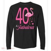 40 & Fabulous Flamingo Birthday 40th Party Celebration Comfort Colors Heavyweight Long Sleeve T-Shirt thumb 0