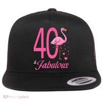 40 & Fabulous Flamingo Birthday 40th Party Celebration Flat Bill Trucker Hat thumb 0