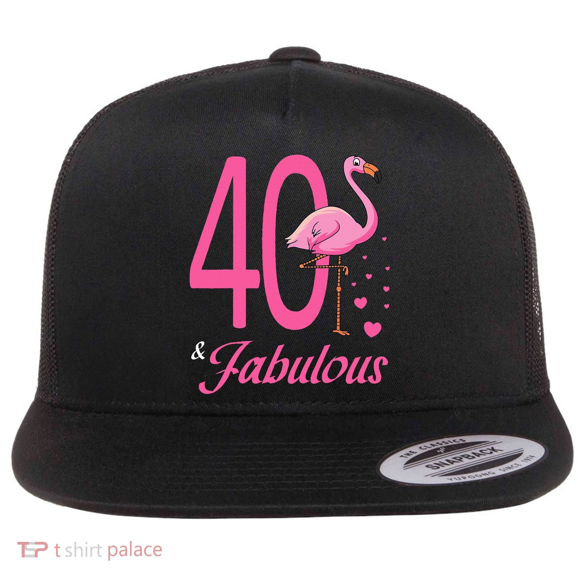 40 & Fabulous Flamingo Birthday 40th Party Celebration Flat Bill Trucker Hat
