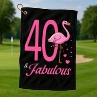 40 & Fabulous Flamingo Birthday 40th Party Celebration Golf Towel thumb 1