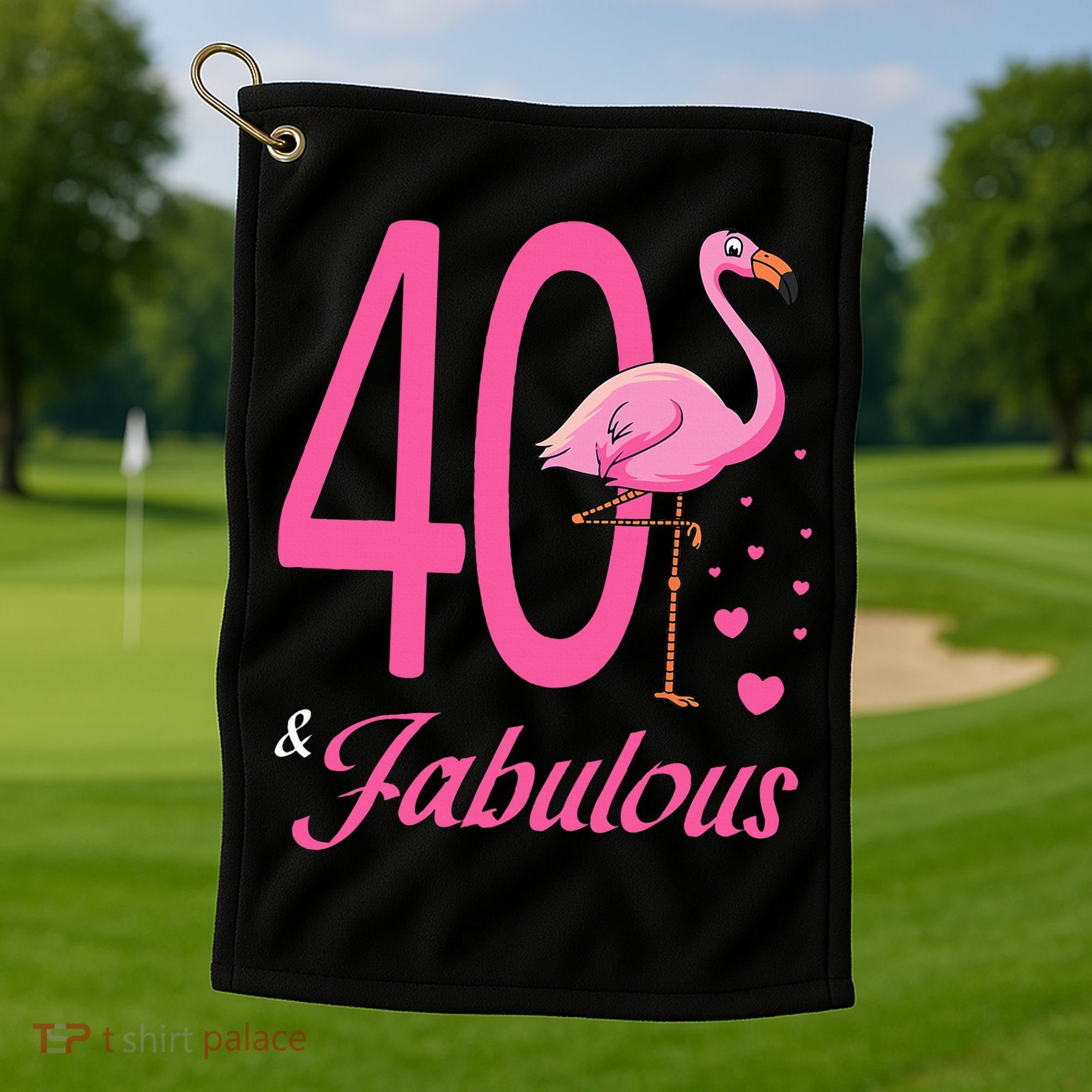 40 & Fabulous Flamingo Birthday 40th Party Celebration Golf Towel