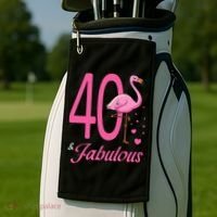 40 & Fabulous Flamingo Birthday 40th Party Celebration Golf Towel thumb 2