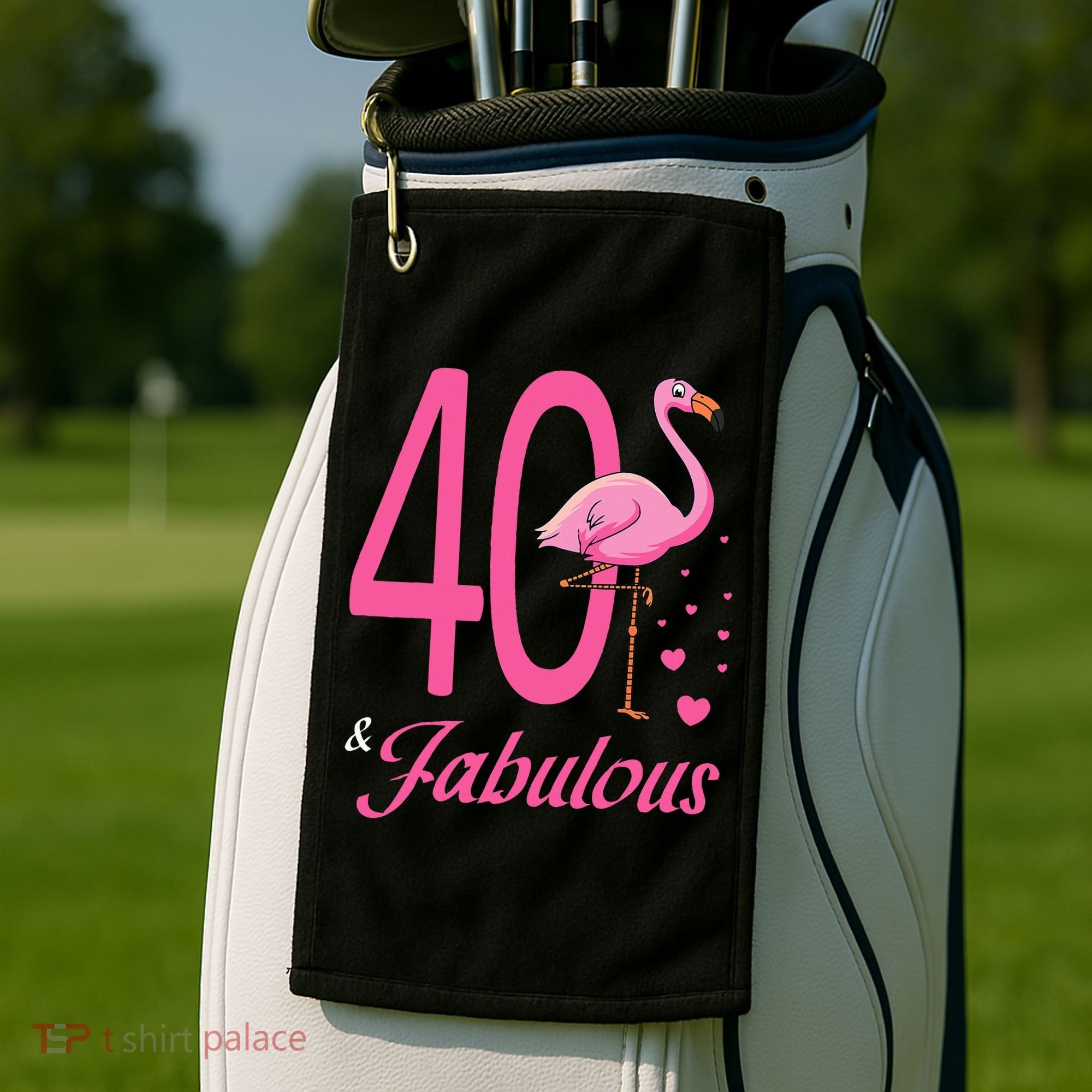 40 & Fabulous Flamingo Birthday 40th Party Celebration Golf Towel