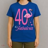 40 & Fabulous Flamingo Birthday 40th Party Celebration T-Shirt thumb 4