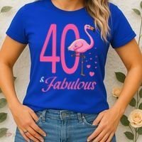 40 & Fabulous Flamingo Birthday 40th Party Celebration Women's T-Shirt thumb 2
