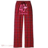 40 & Fabulous Flamingo Birthday 40th Party Celebration Women's Flannel Plaid Pajama Pants thumb 0