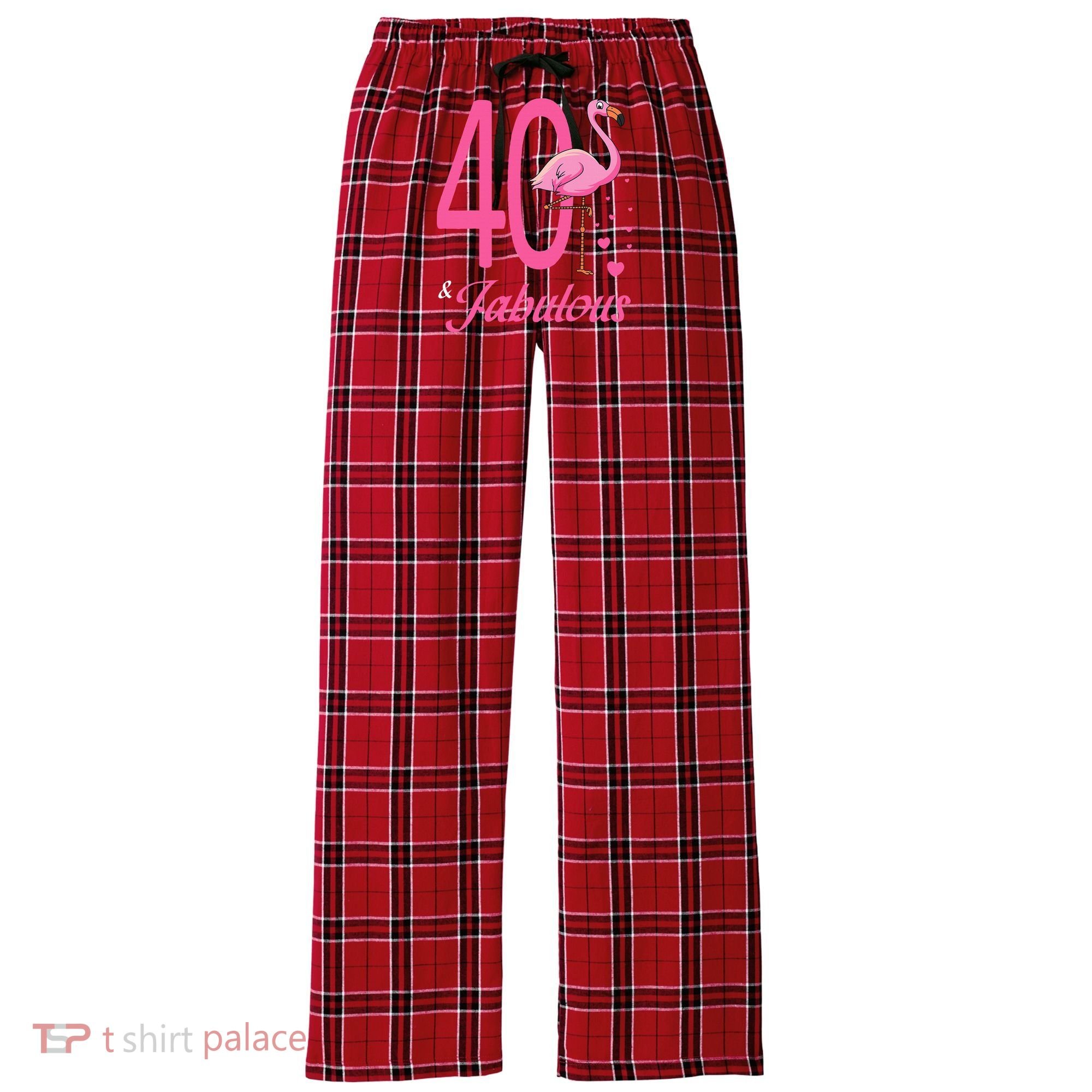 40 & Fabulous Flamingo Birthday 40th Party Celebration Women's Flannel Plaid Pajama Pants