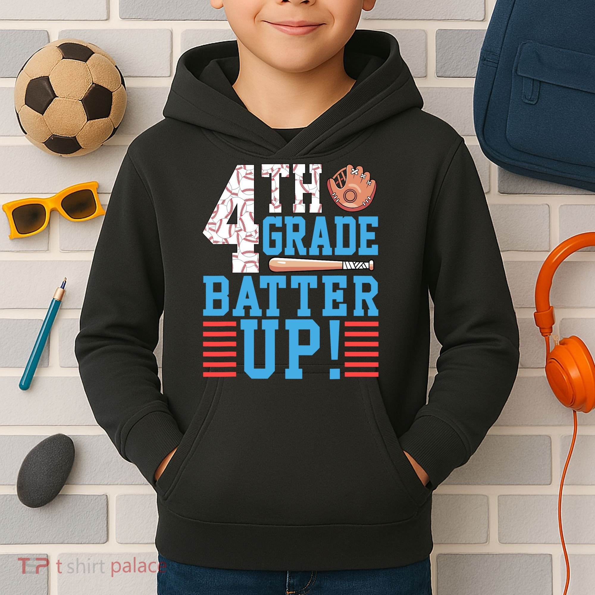 4th Grade Back To School 4th Grade Batter Up Baseball Kids Hoodie