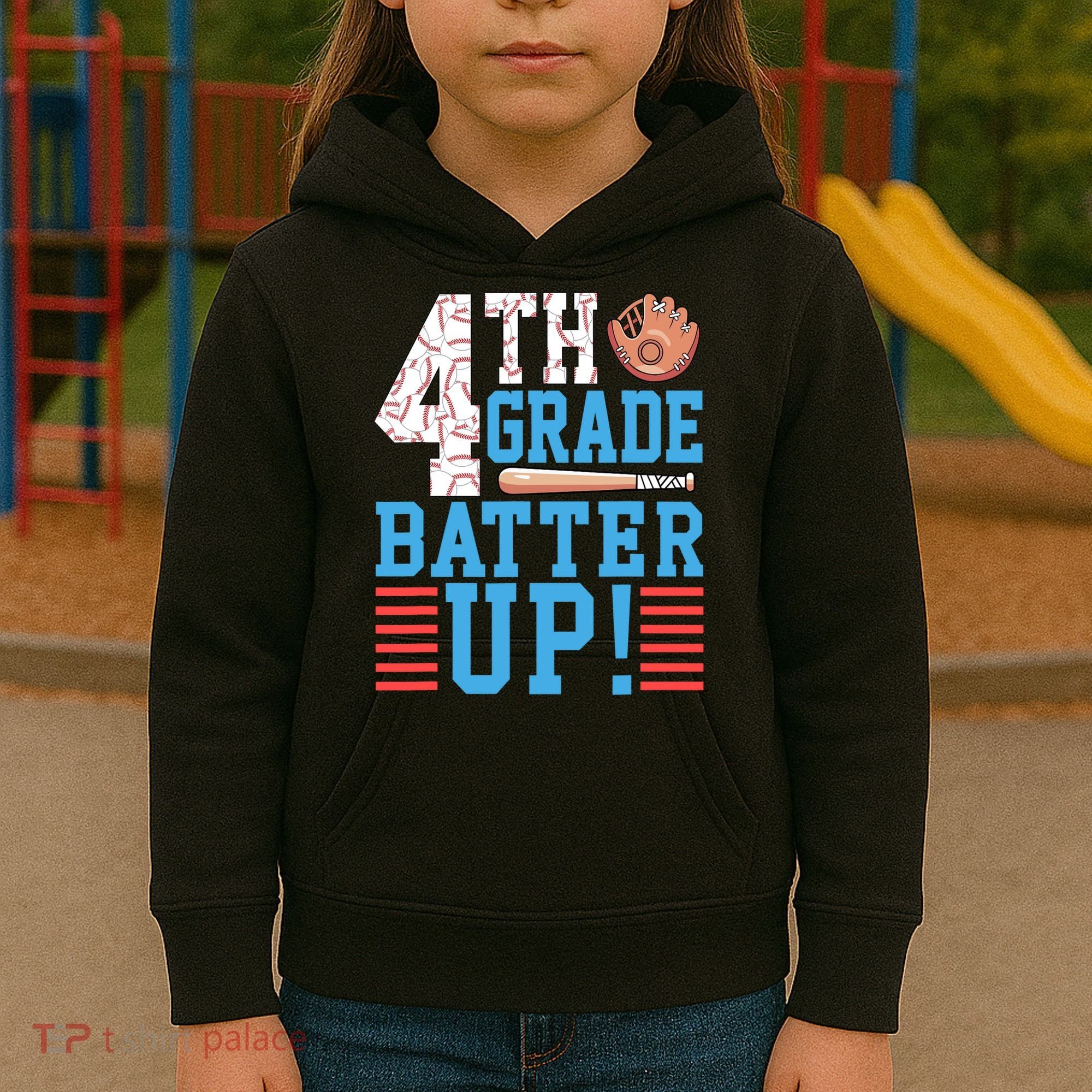 4th Grade Back To School 4th Grade Batter Up Baseball Kids Hoodie