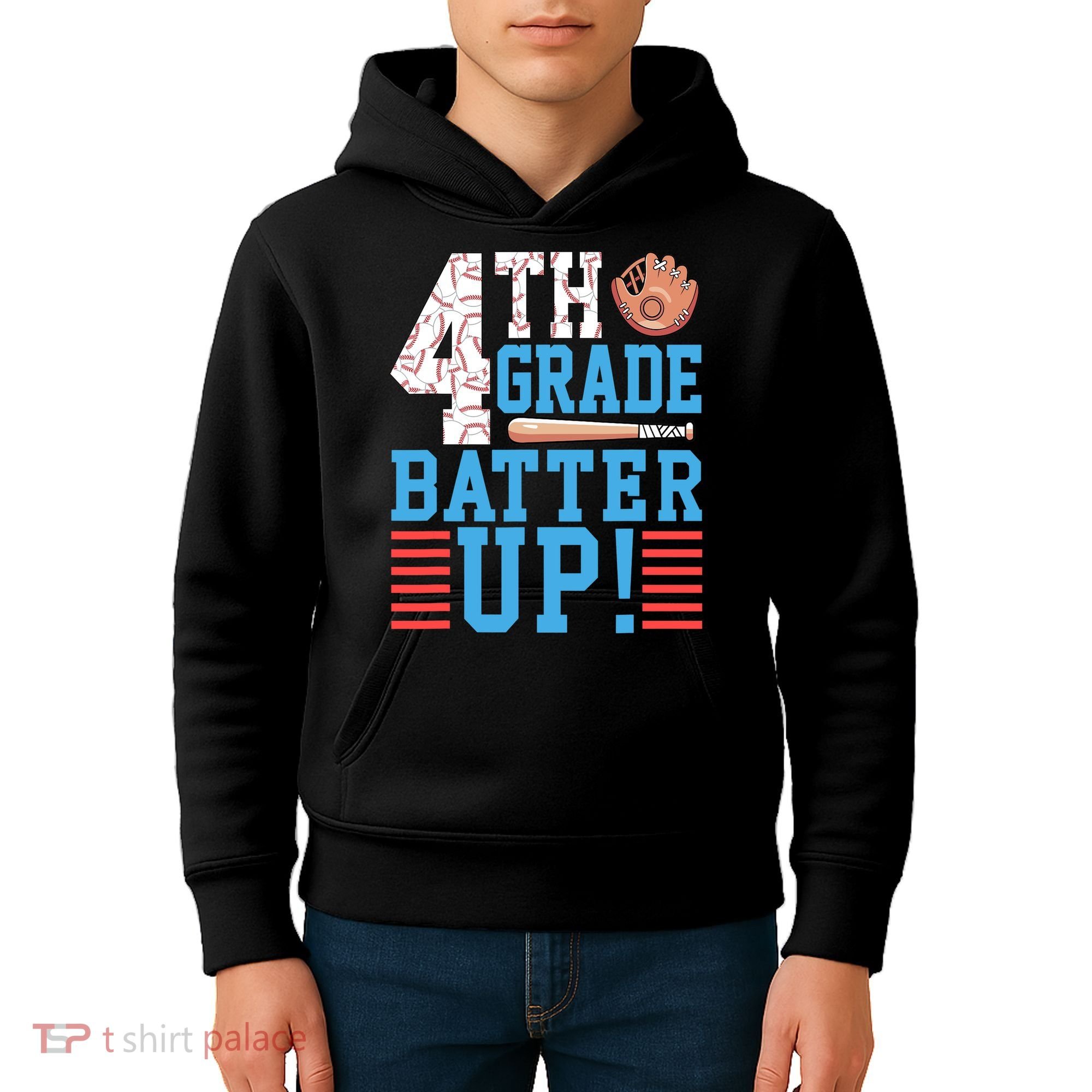 4th Grade Back To School 4th Grade Batter Up Baseball Kids Hoodie