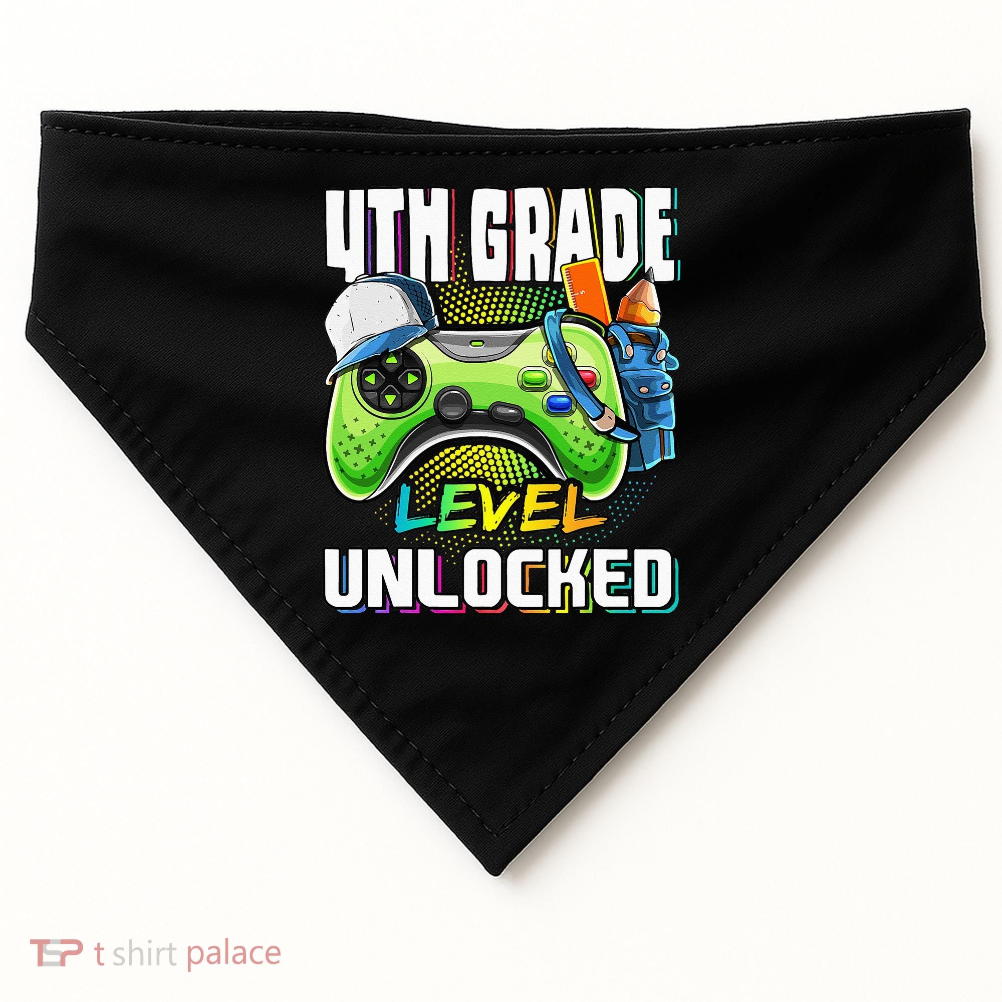 4th Grade Level Unlocked Video Game Back to School USA-Made Doggie Bandana