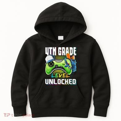 4th Grade Level Unlocked Video Game Back to School Kids Hoodie