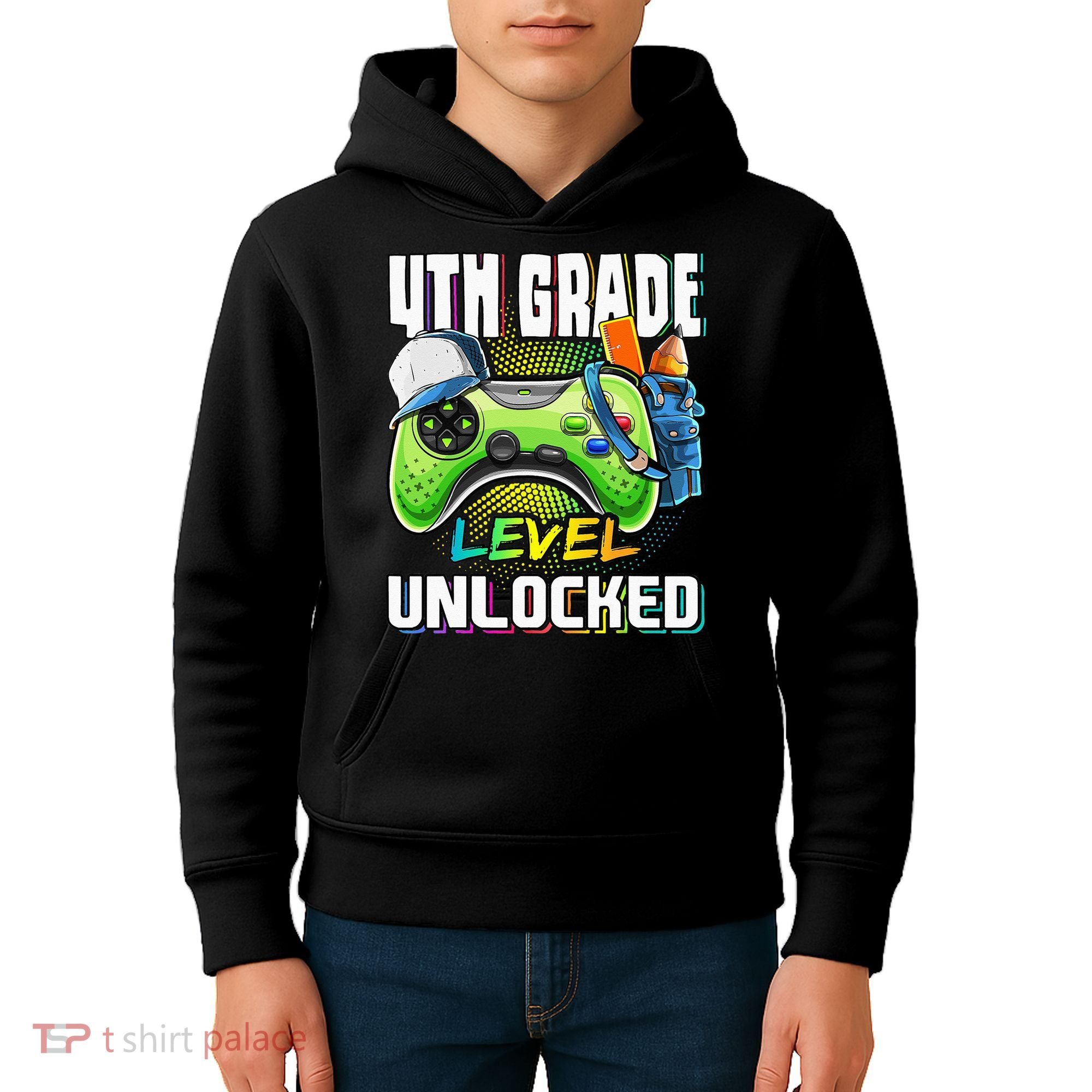 4th Grade Level Unlocked Video Game Back to School Kids Hoodie