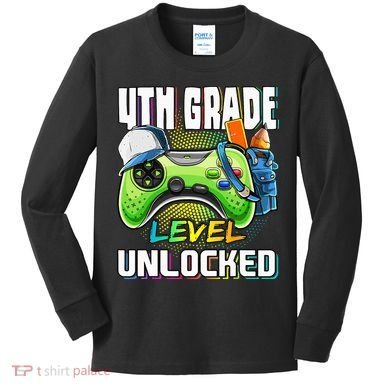4th Grade Level Unlocked Video Game Back to School Kids Long Sleeve Shirt
