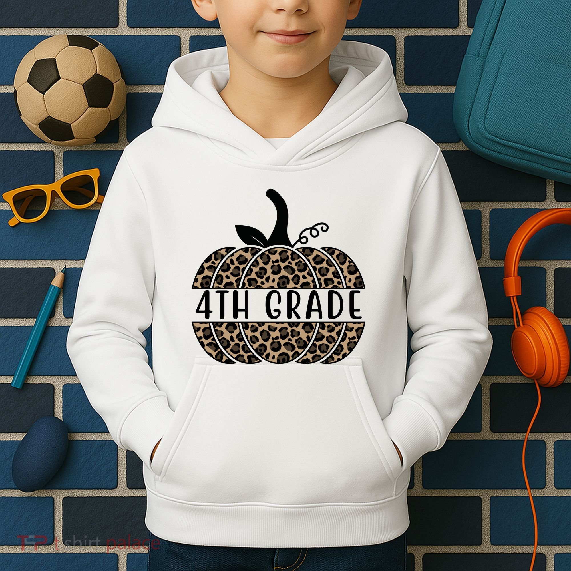 4th Grade Leopard Pumpkin Kids Hoodie