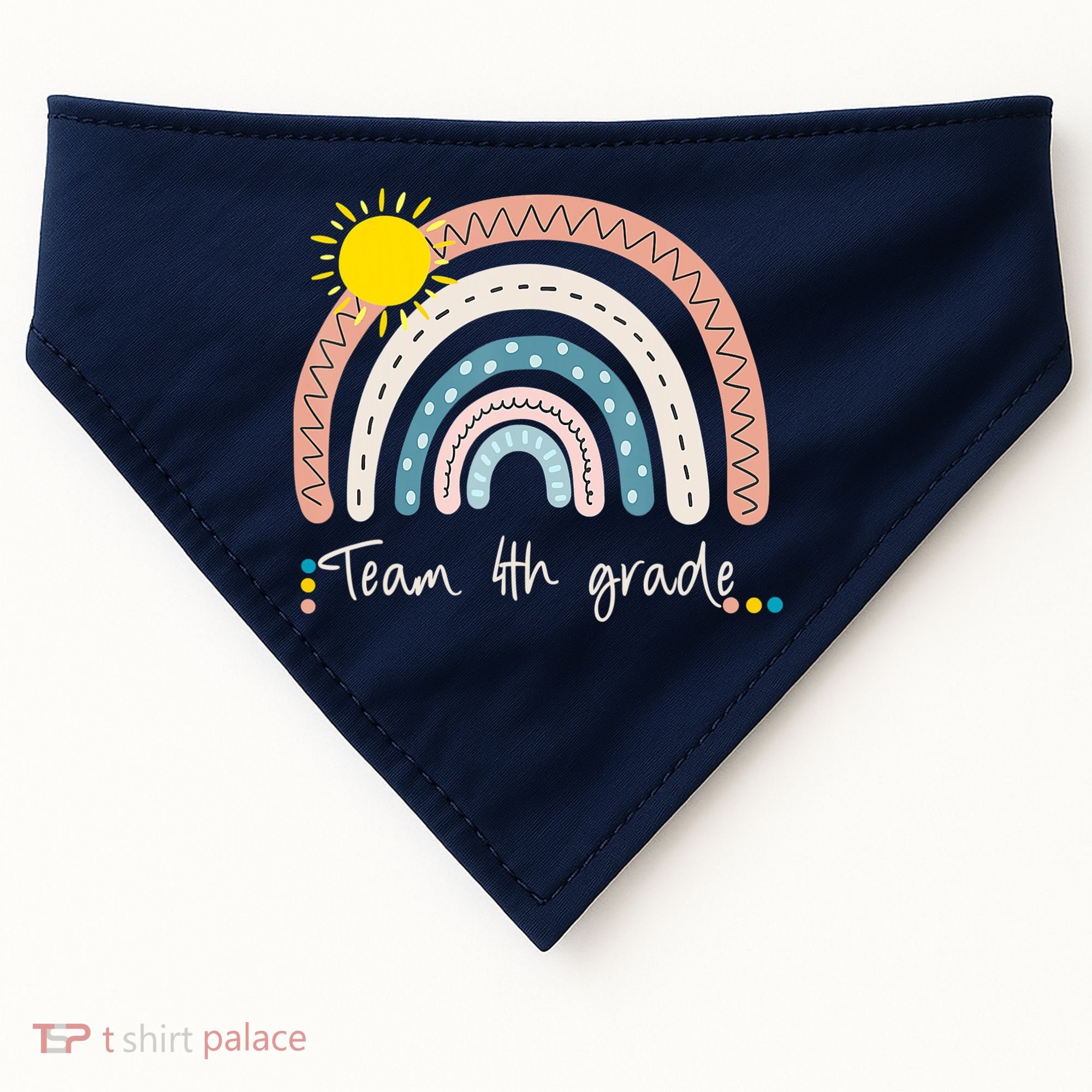 4Th Grade Of Team PreK Squad Crew Teacher Rainbow USA-Made Doggie Bandana