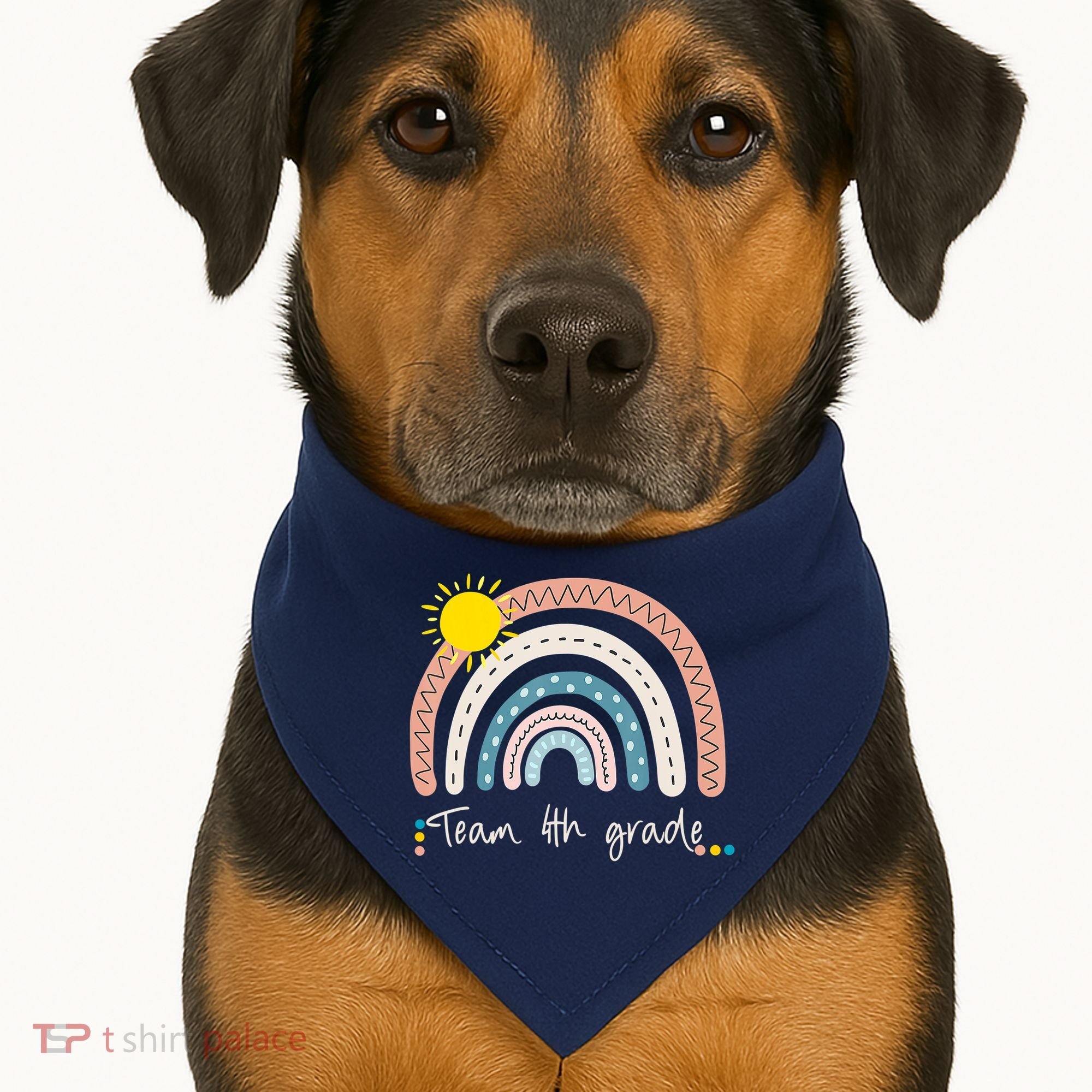 4Th Grade Of Team PreK Squad Crew Teacher Rainbow USA-Made Doggie Bandana