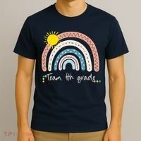4Th Grade Of Team PreK Squad Crew Teacher Rainbow T-Shirt thumb 3