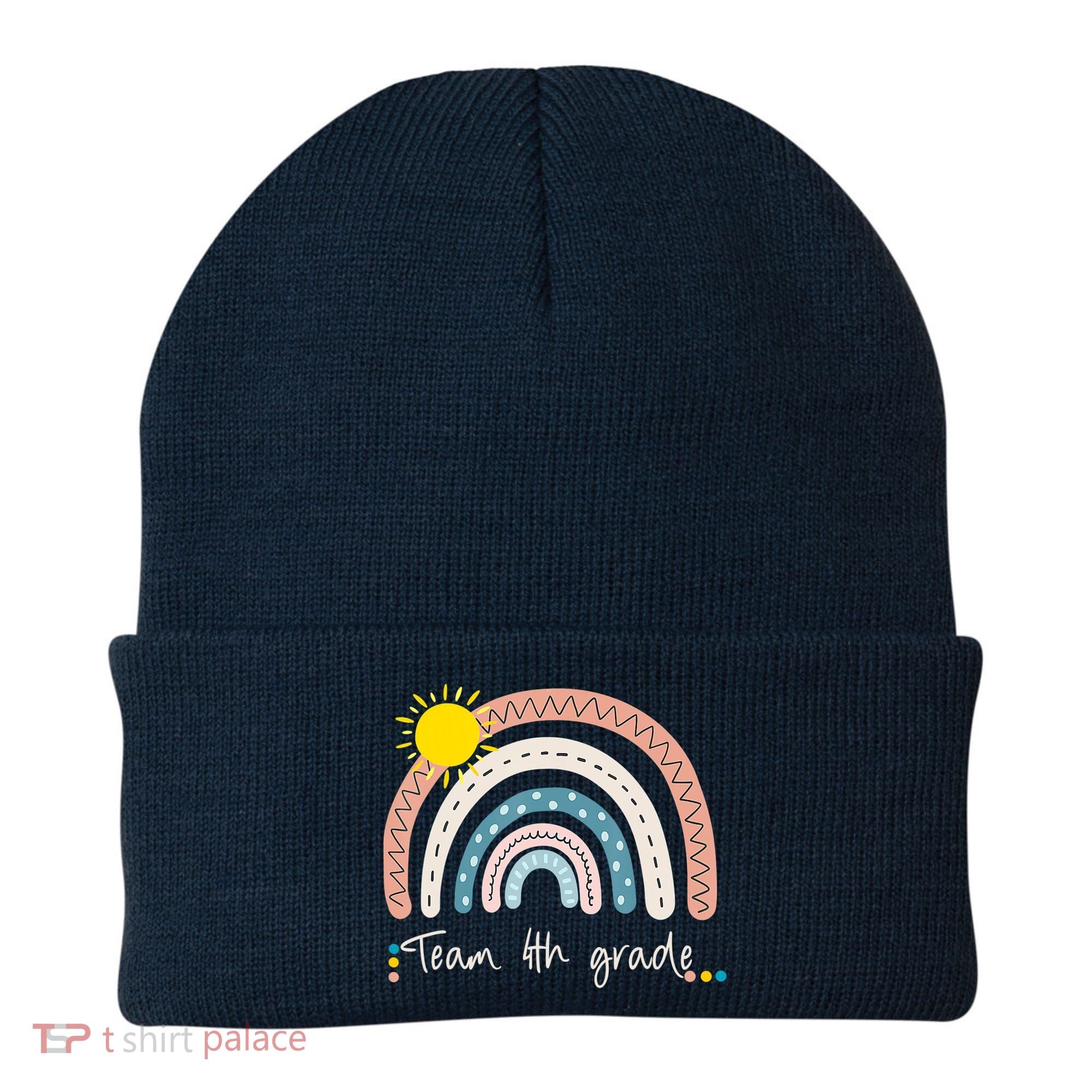 4Th Grade Of Team PreK Squad Crew Teacher Rainbow Beanie