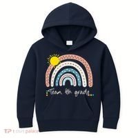 4Th Grade Of Team PreK Squad Crew Teacher Rainbow Kids Hoodie thumb 0