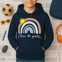 4Th Grade Of Team PreK Squad Crew Teacher Rainbow Kids Hoodie thumb 2