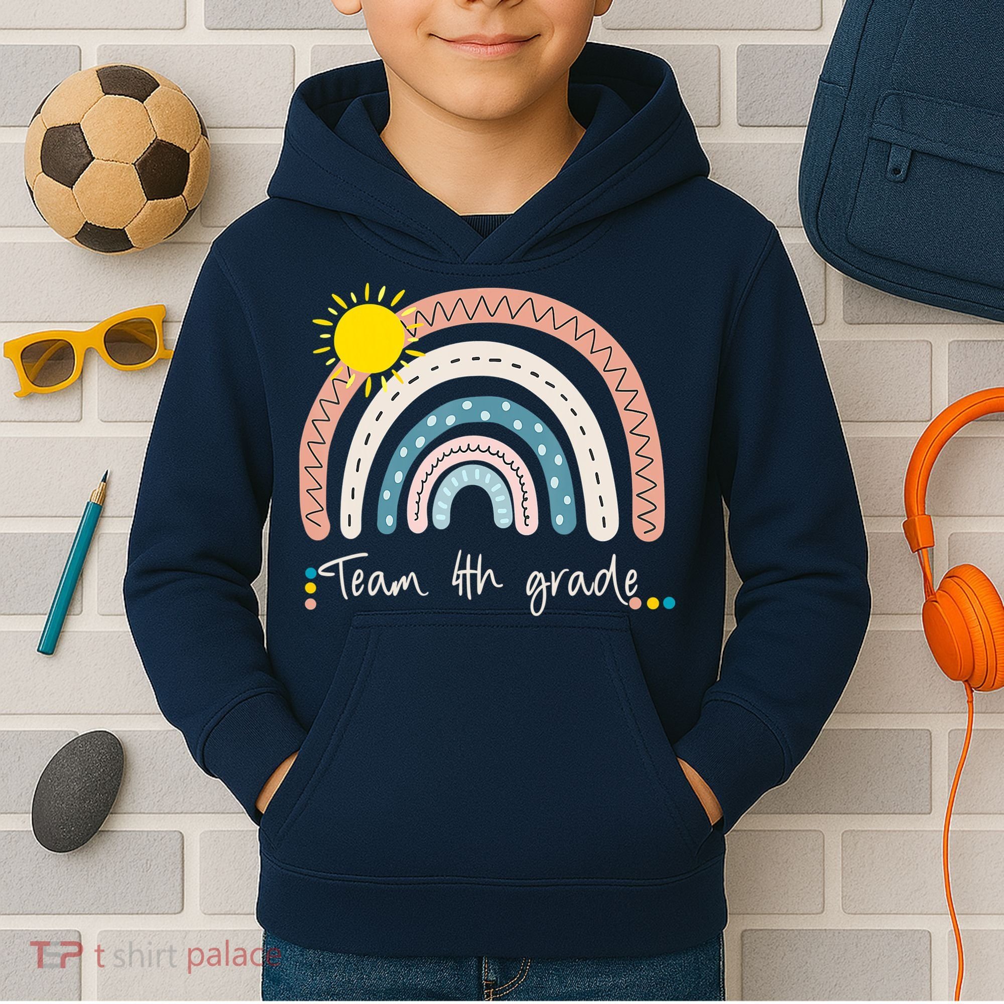 4Th Grade Of Team PreK Squad Crew Teacher Rainbow Kids Hoodie