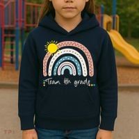 4Th Grade Of Team PreK Squad Crew Teacher Rainbow Kids Hoodie thumb 3