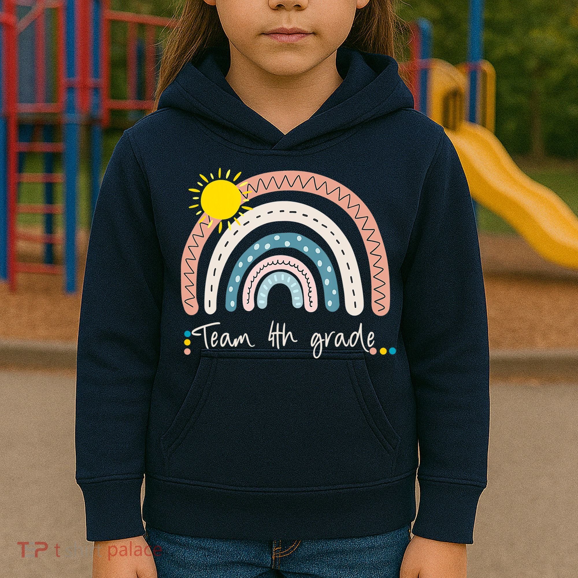 4Th Grade Of Team PreK Squad Crew Teacher Rainbow Kids Hoodie