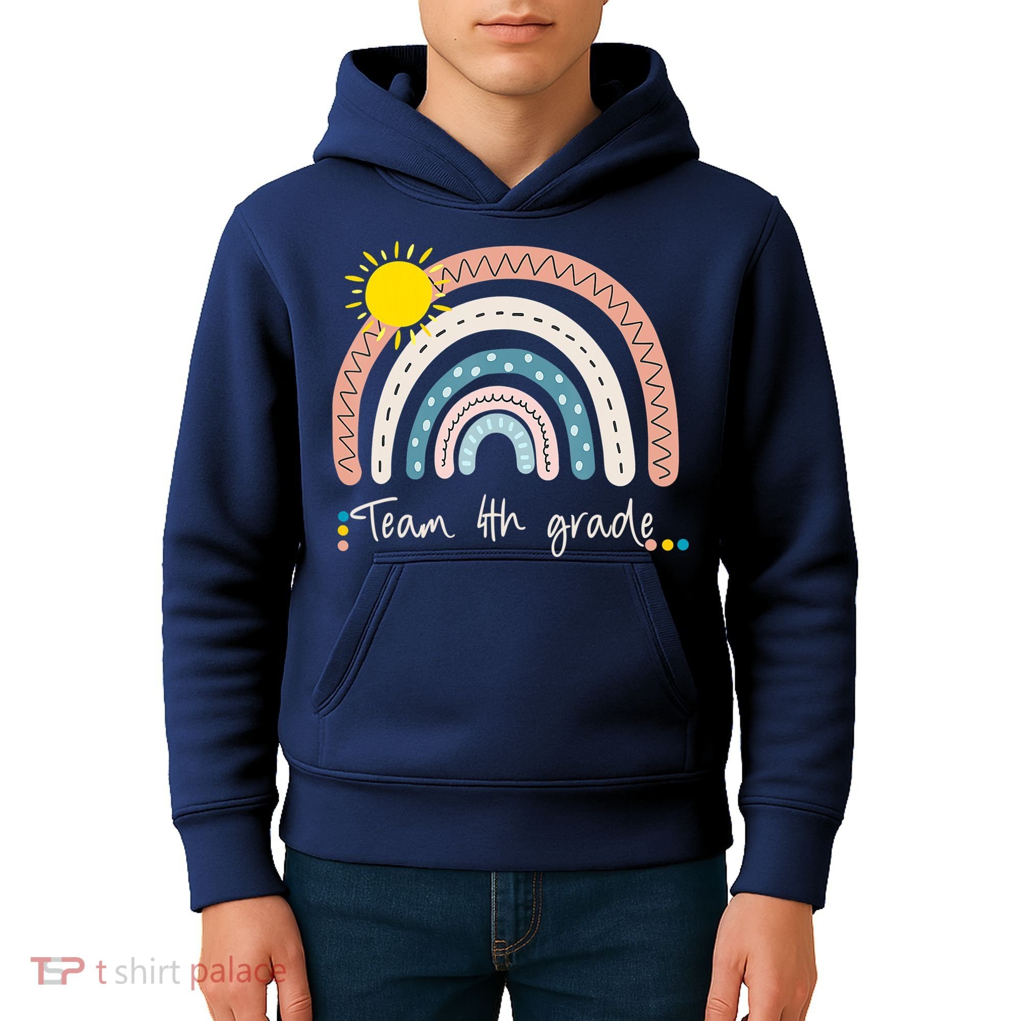 4Th Grade Of Team PreK Squad Crew Teacher Rainbow Kids Hoodie